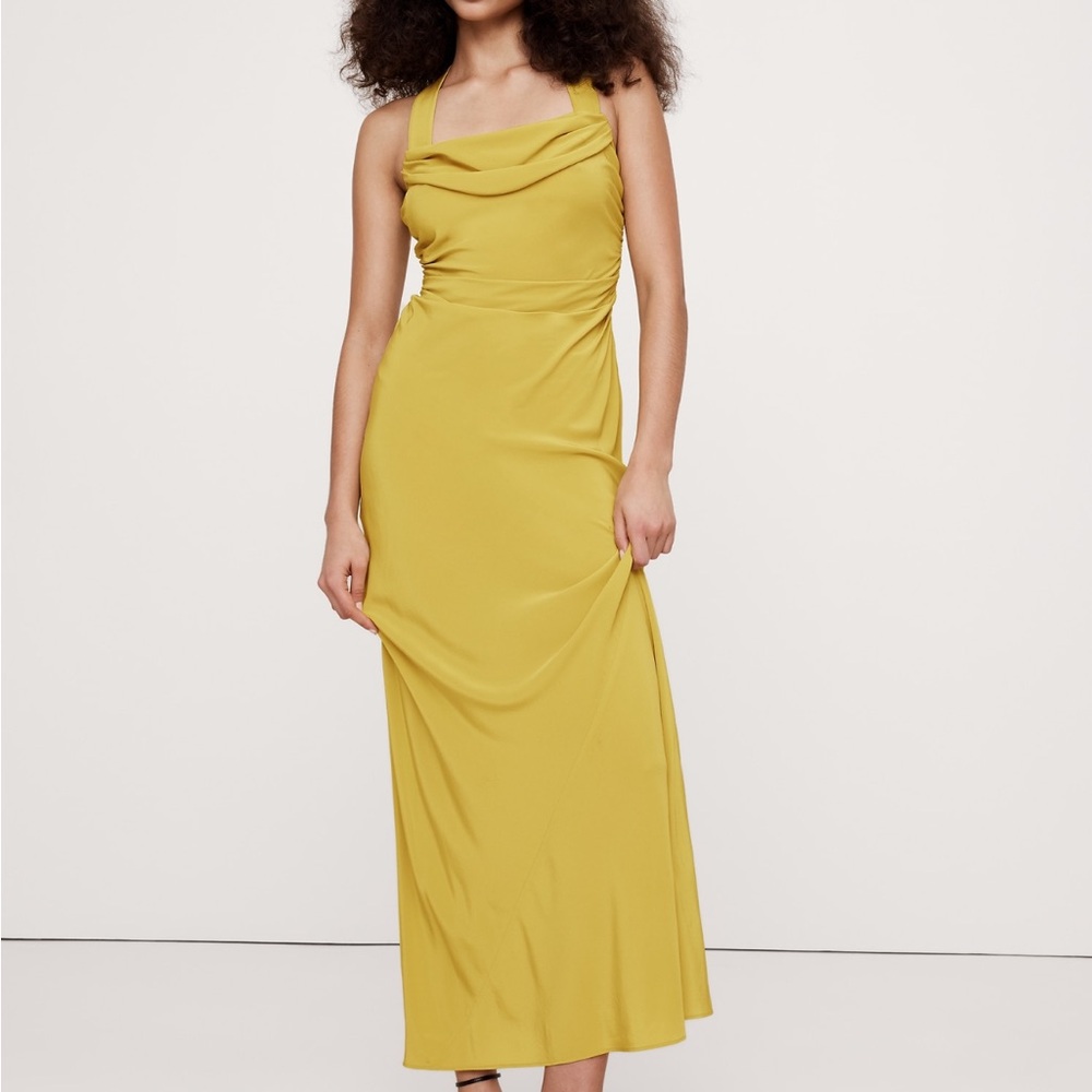 MATTE SILK Elegant Yellow Maxi Dress